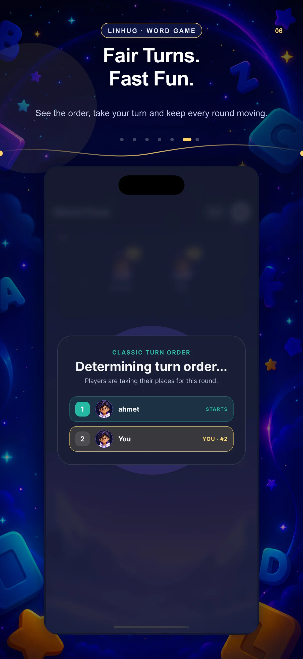LinHug turn order screen — Fair Turns, Fast Fun